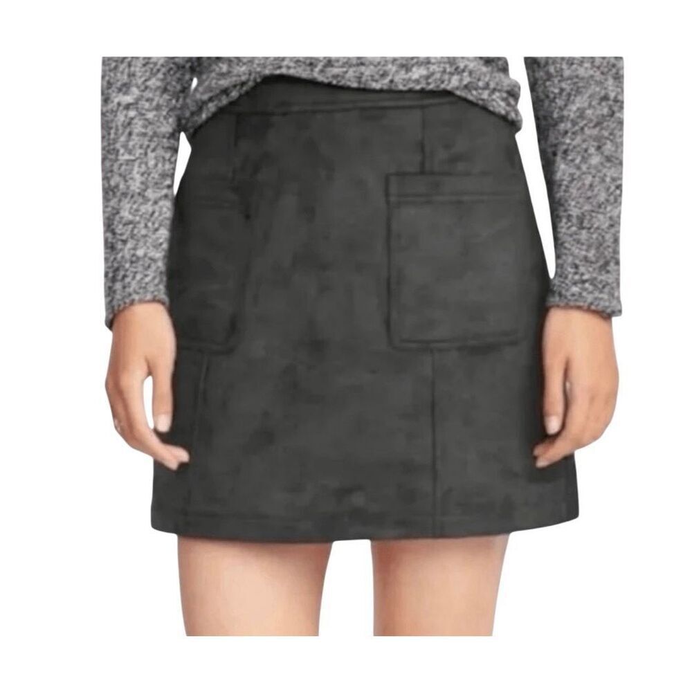 Old Navy Womens Black Jack Faux Suede A-Line Mini Skirt Patch Pockets Sz12 NEW